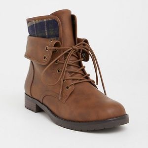 Torrid’s Brown Fold-over Combat Boot “Wide Width”